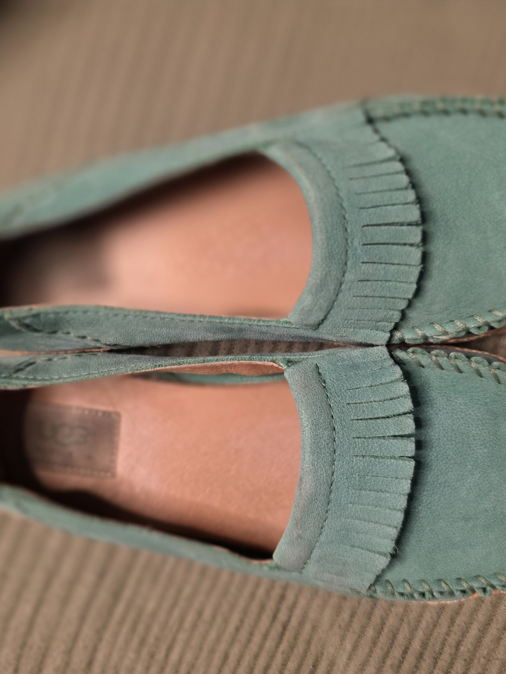 UGG Teal Suede Fringe Moccasin Loafers - Picture 6 of 7